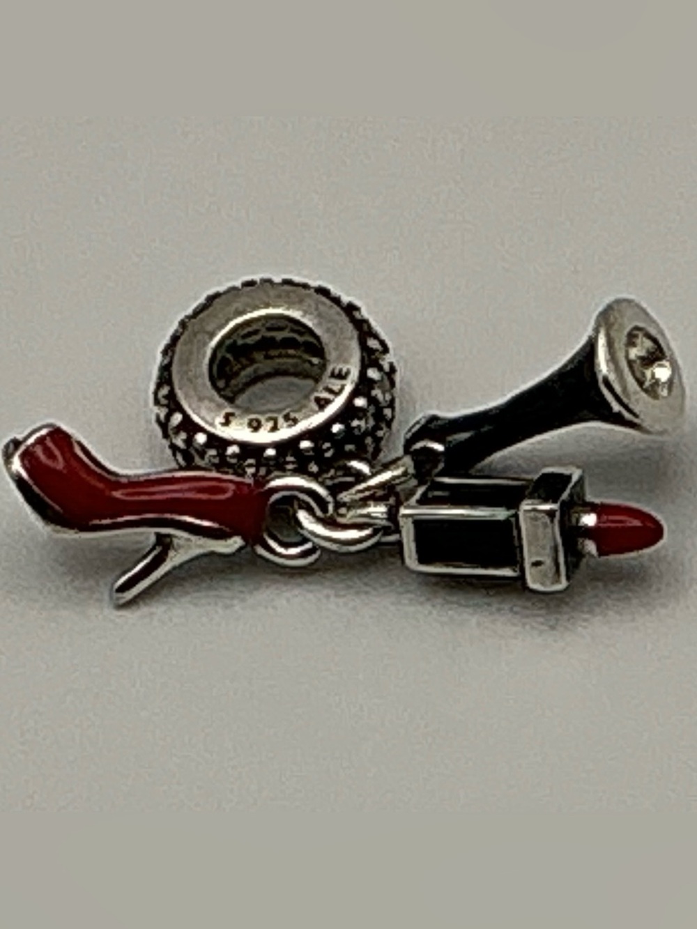 Pandora Silver Bead Charm with Red and Black Enamel Accents